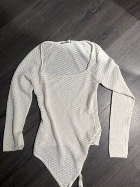 Abercrombie & Fitch Cream Textured Long-Sleeve Bodysuit
